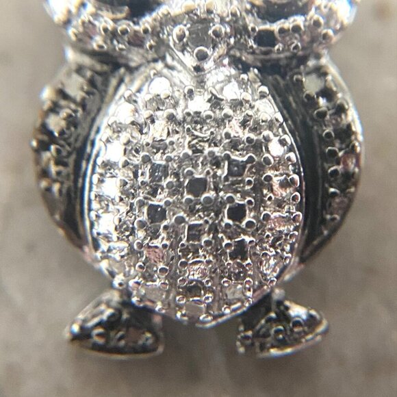 Sterling Silver 925 Black White Owl Single Diamond Pendant Necklace 18" Chain - Picture 7 of 16